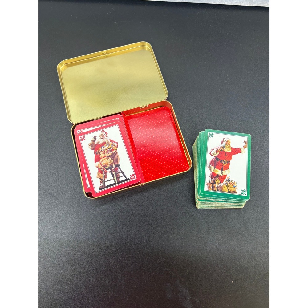 Coca-Cola Nostalgia Playing Cards Vintage Santa Claus Double Deck Set in Tin